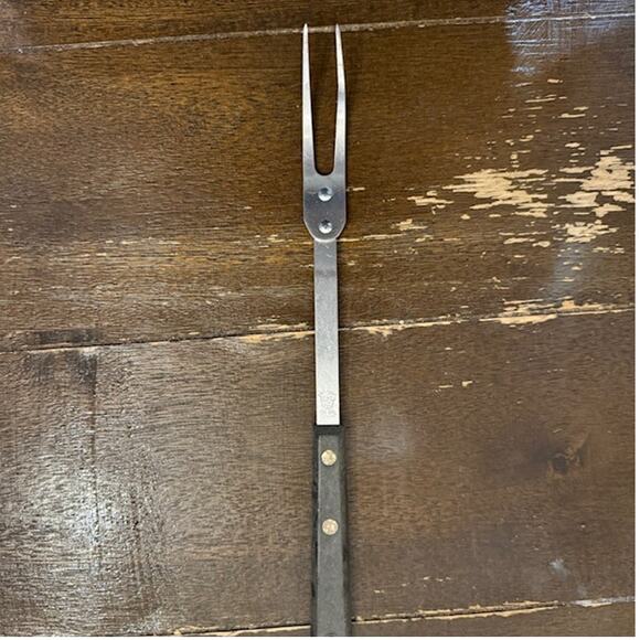 Vintage Ecko Forge Stainless Steel 2 Prong Meat Fork Wood Handle - Made in USA - Picture 1 of 4